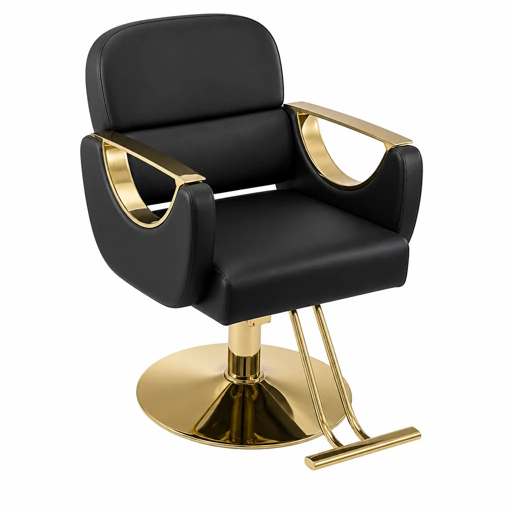 Salon Chair with Gold Armrests and Base Modern Styling Seat