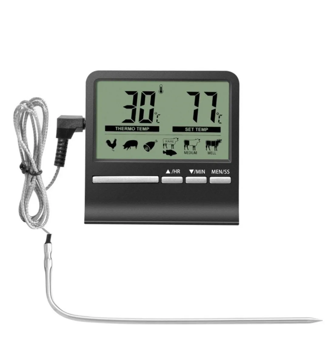 Digital Meat Thermometer, With Timer,Alarm,7 Preset Temperature Alerts