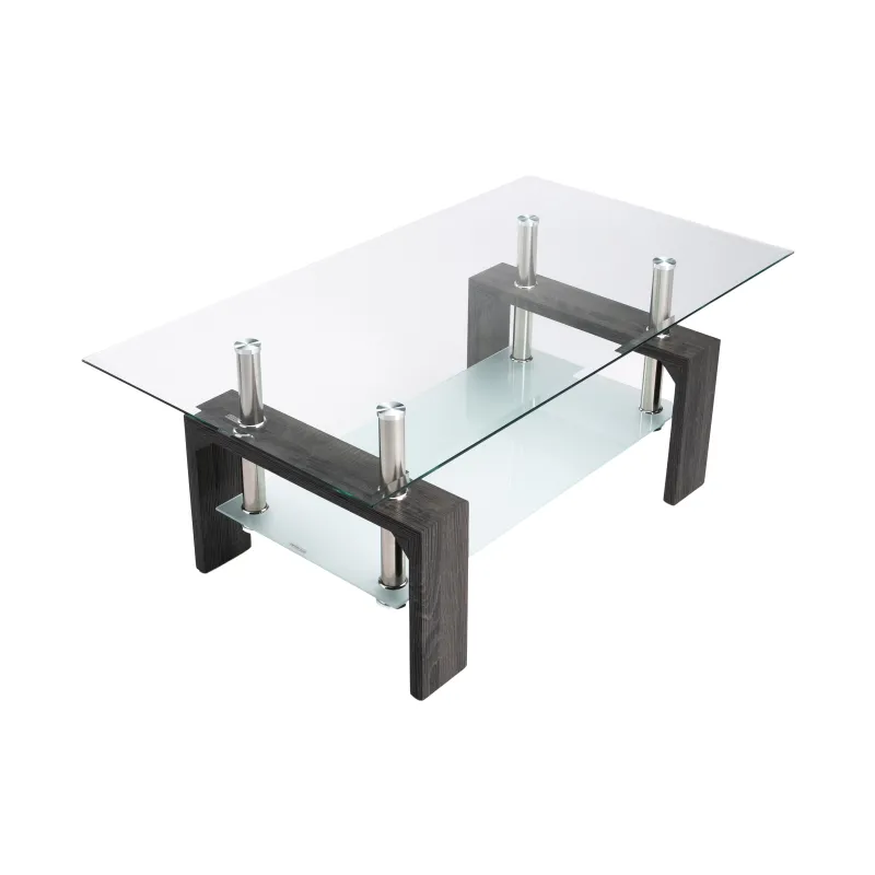 Modern Design Indoor Versatile 2-Tier Glass Coffee Table - Grey