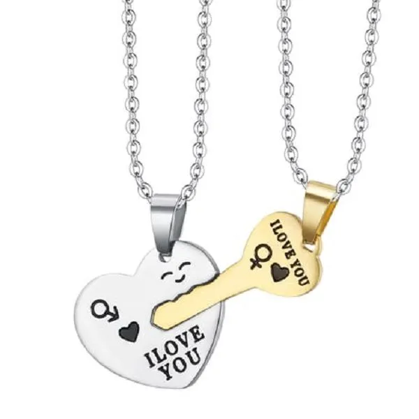 Couples Necklaces His and Her Heart and Lock Necklaces