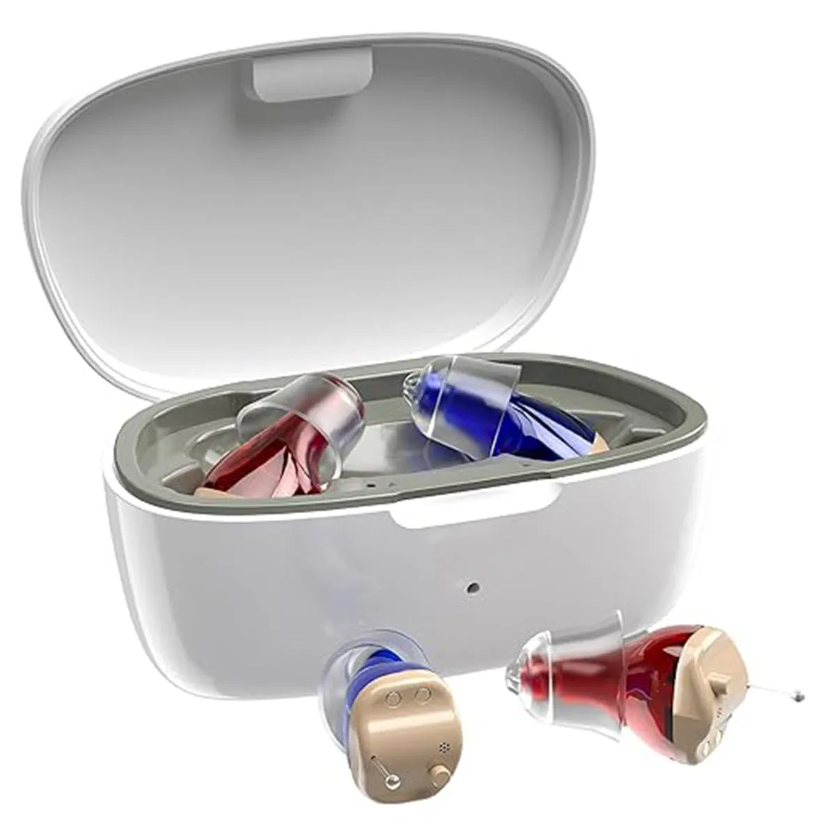Rechargeable Personal Sound Amplifier for Elderly, Noise Reduction - Red and blue