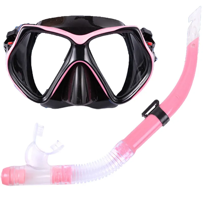 Snorkeling Mask Snorkel Diving Mask Anti-Fog Swimming Goggles Dry Snorkel - Pink