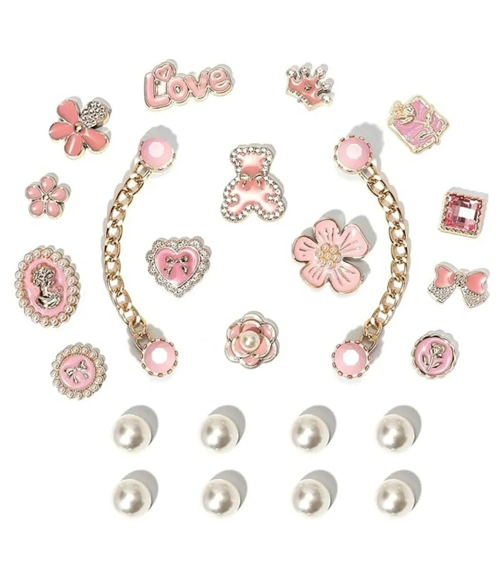 24 Piece Bling Shoe Charms for Women, Flower Pearl Clog Shoes Accessories