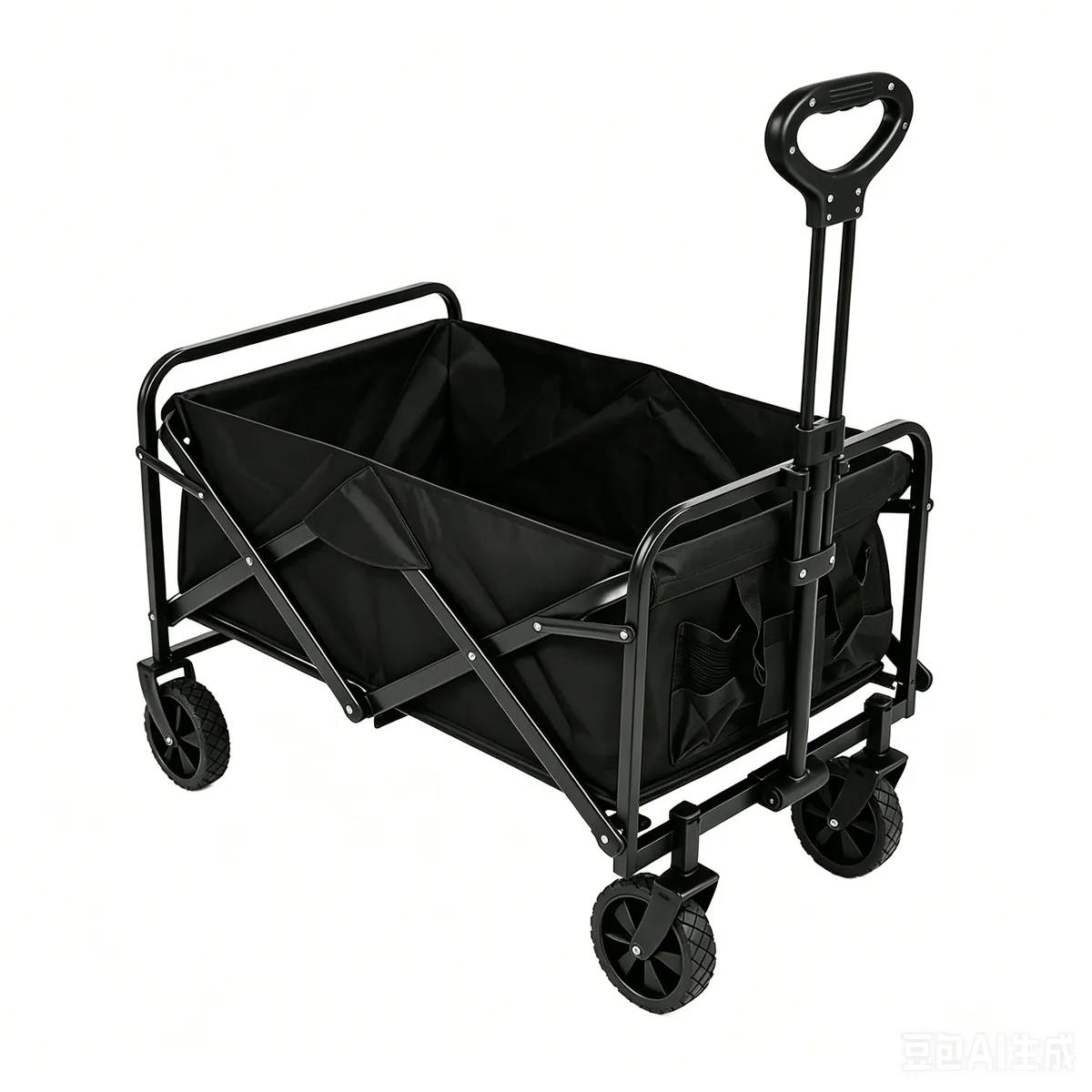Heavy-Duty Foldable Black Camping Wagon with 12.7cm Swivel Wheels
