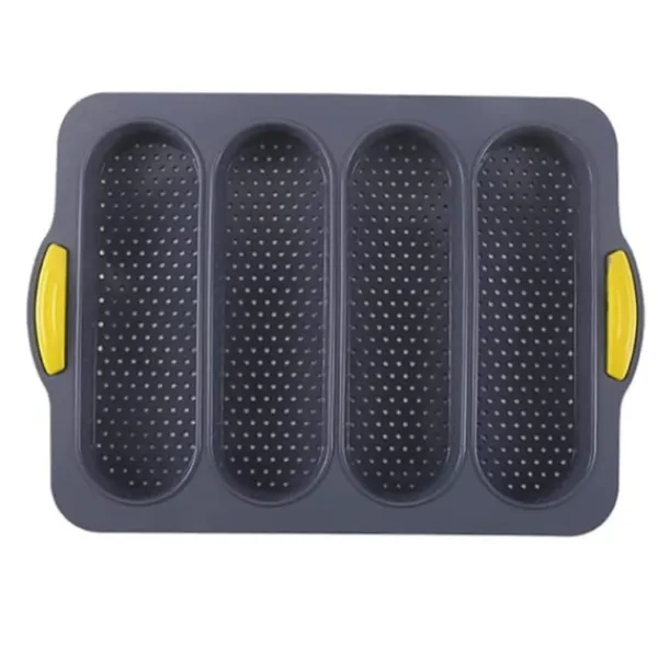 Silicone Bread Pan Set, Hamburger Bun & Baguette Molds, Nonstick, Gray