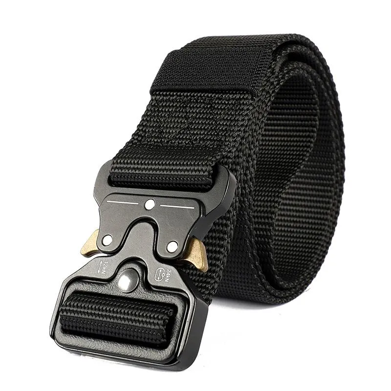 Outdoor Men's Tactical Belt Buckle Canvas Belt-Black-120cm