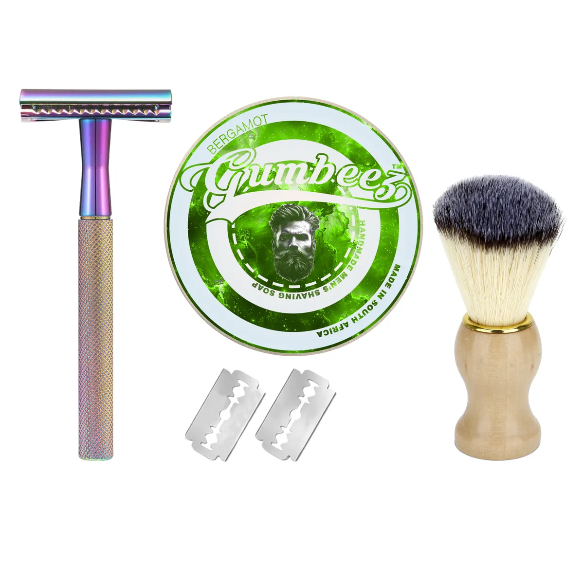 Gumbeez Premium Safety Razor Shaving Kit with Bergamot Shave Soap - Rainbow