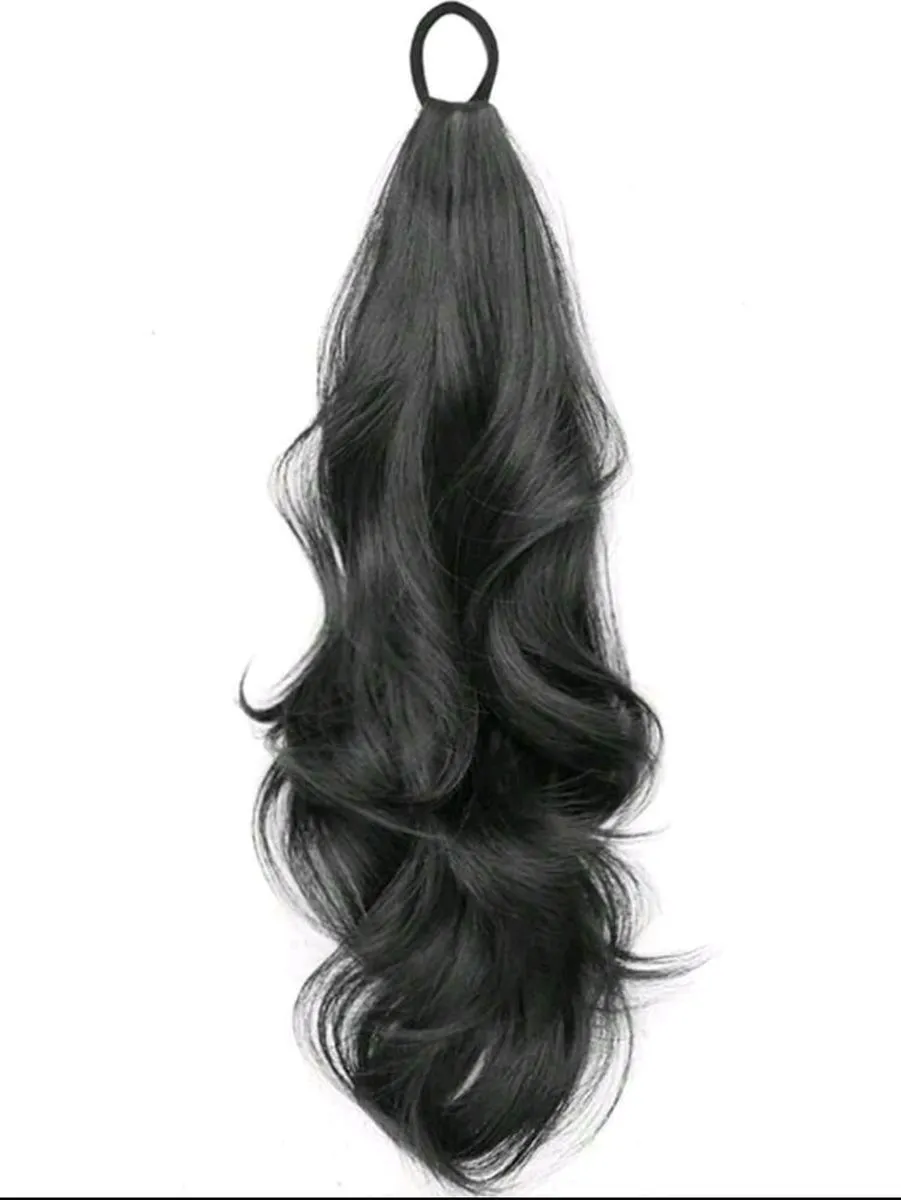 18 Inch Jet Black Synthetic Wavy Ponytail Extension