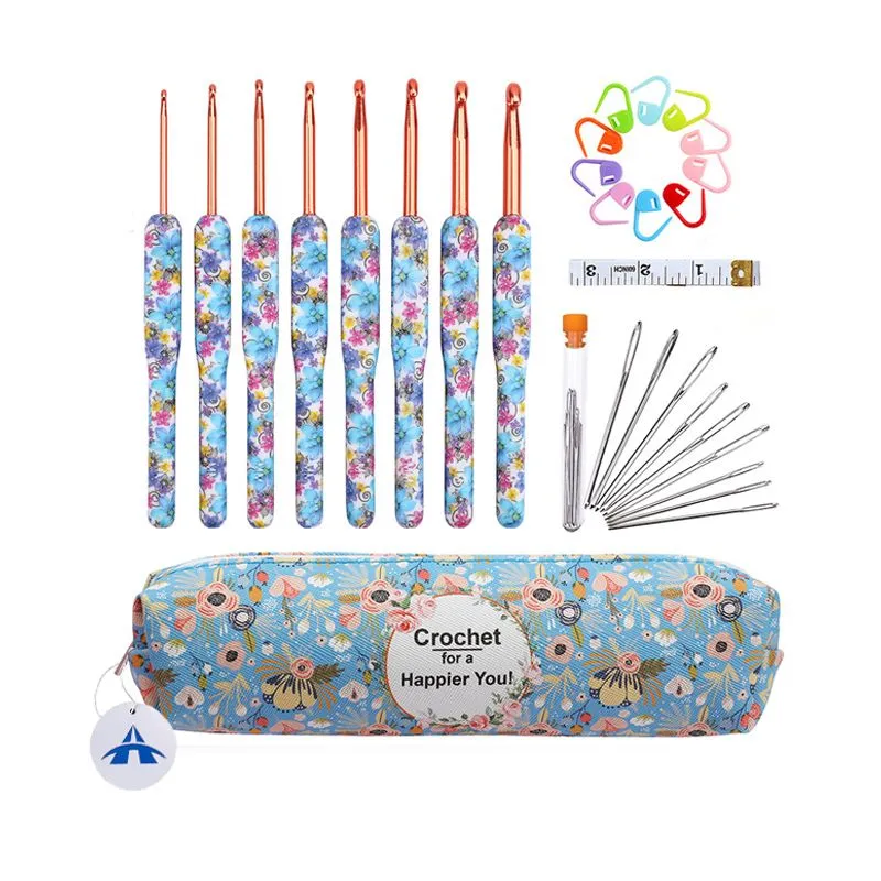 Ergonomic Grip Aluminum Crochet Needles Crochet Hooks Kit with Bag - Blue