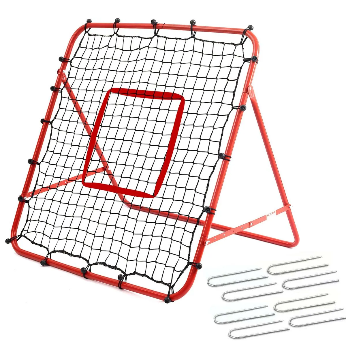 1M Soccer Rebounder Net Red Iron Frame with 8 Ground Stakes