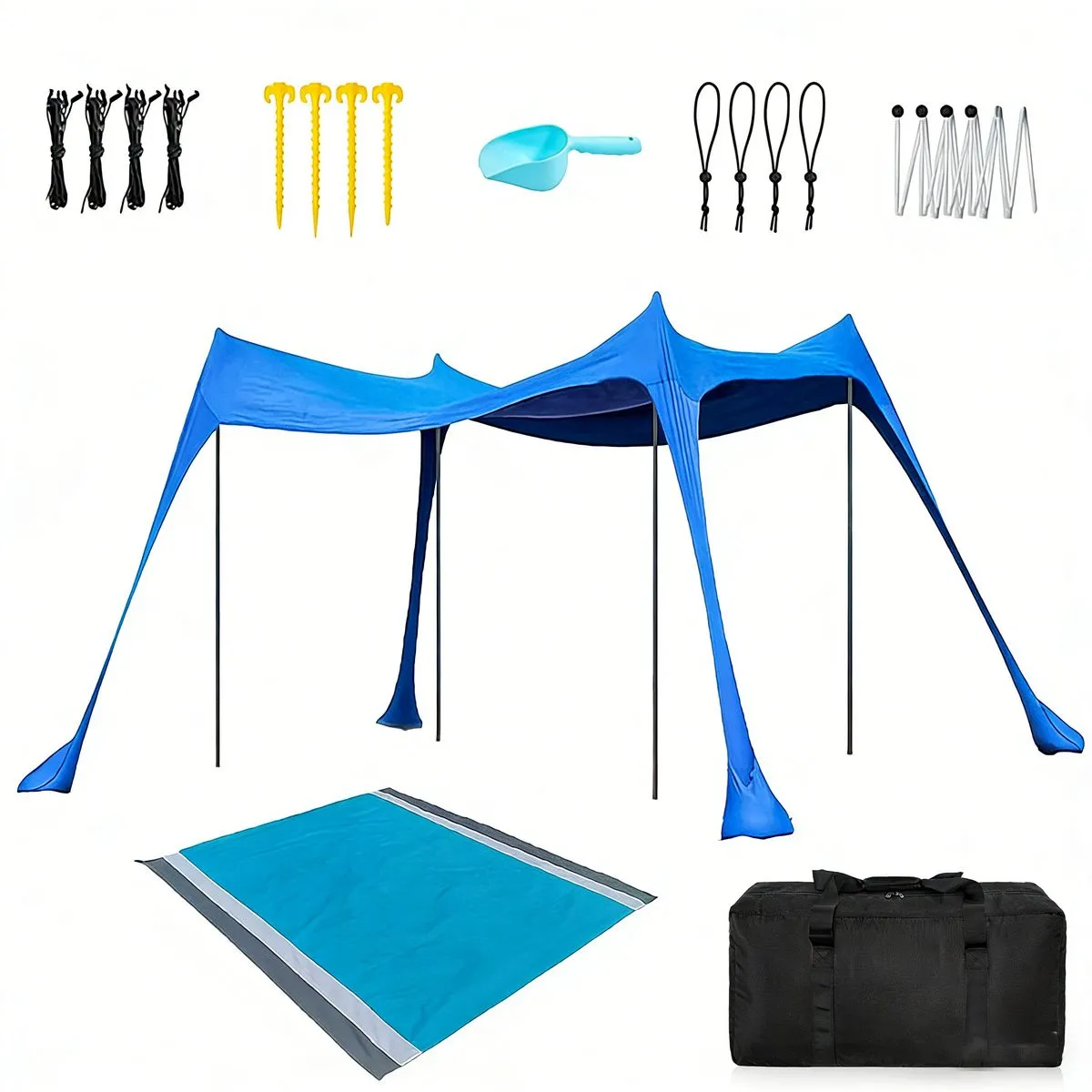Sea Stretch Outdoor Canopy Beach Tent Set 3x3x2 Meter with Beach Mat-Blue