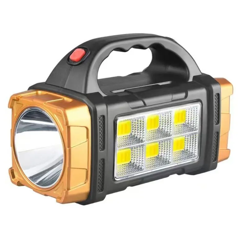 LED Flashlight USB+Solar Rechargeable Flashlight COB Outdoor Camping