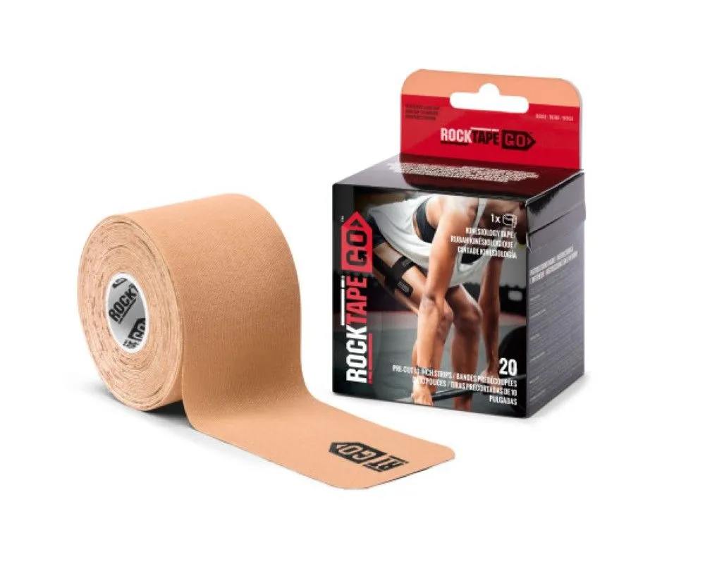 RockTape GO Precut Kinesiology Tape for Muscle Support - 5cm x 5m - Beige