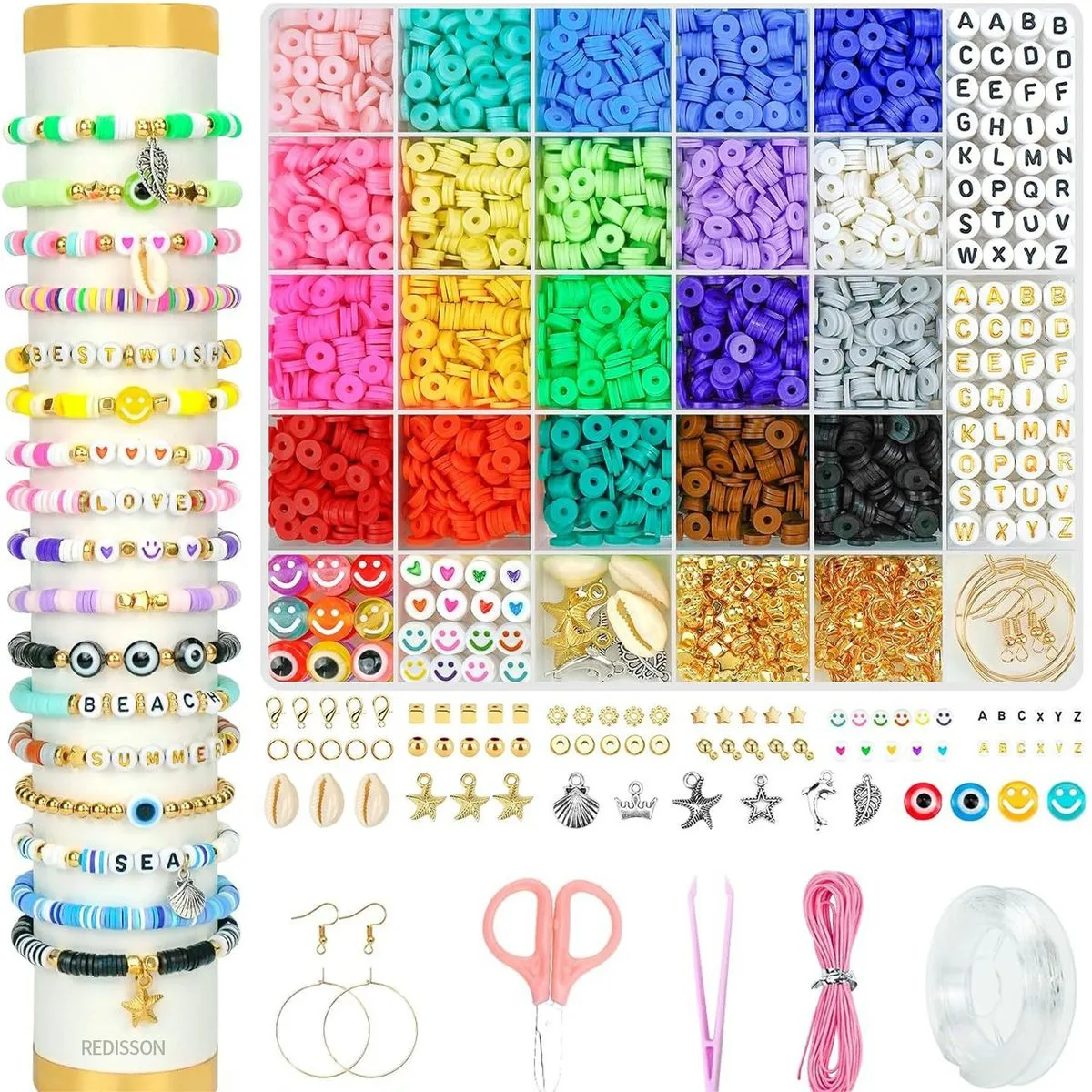 5000 Pcs Preppy Polymer Clay Beads with Charms Kit for Jewelry Making