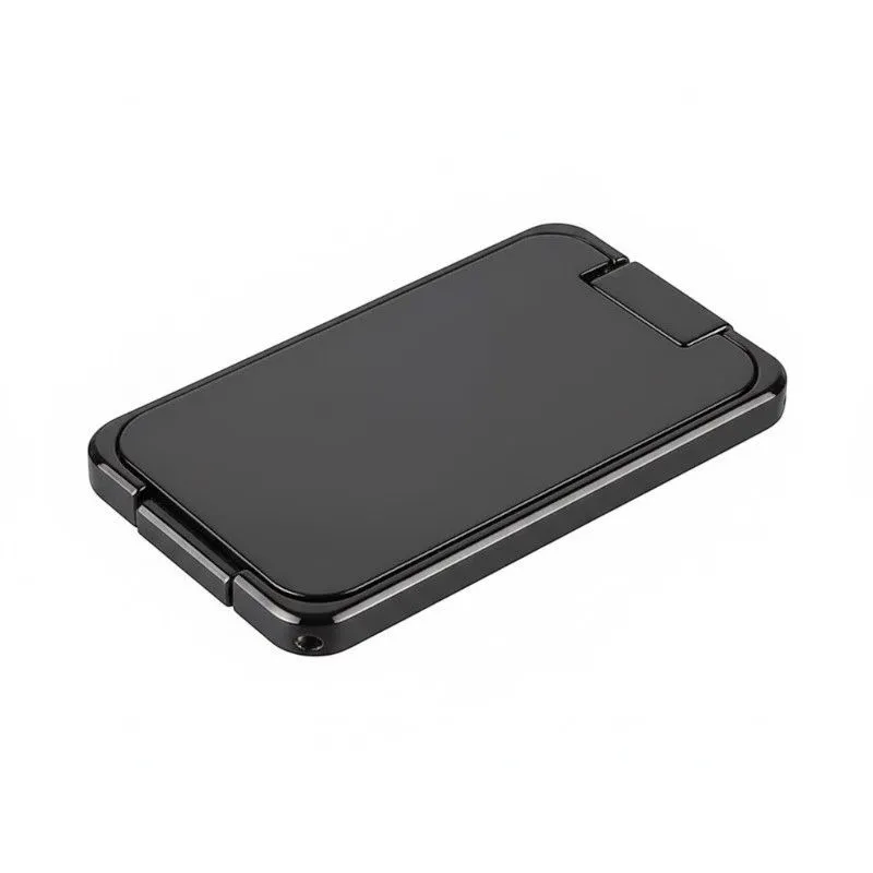 Hidden Folding Metal Ring Buckle with 360 Rotatable Kickstand & Grip - Black