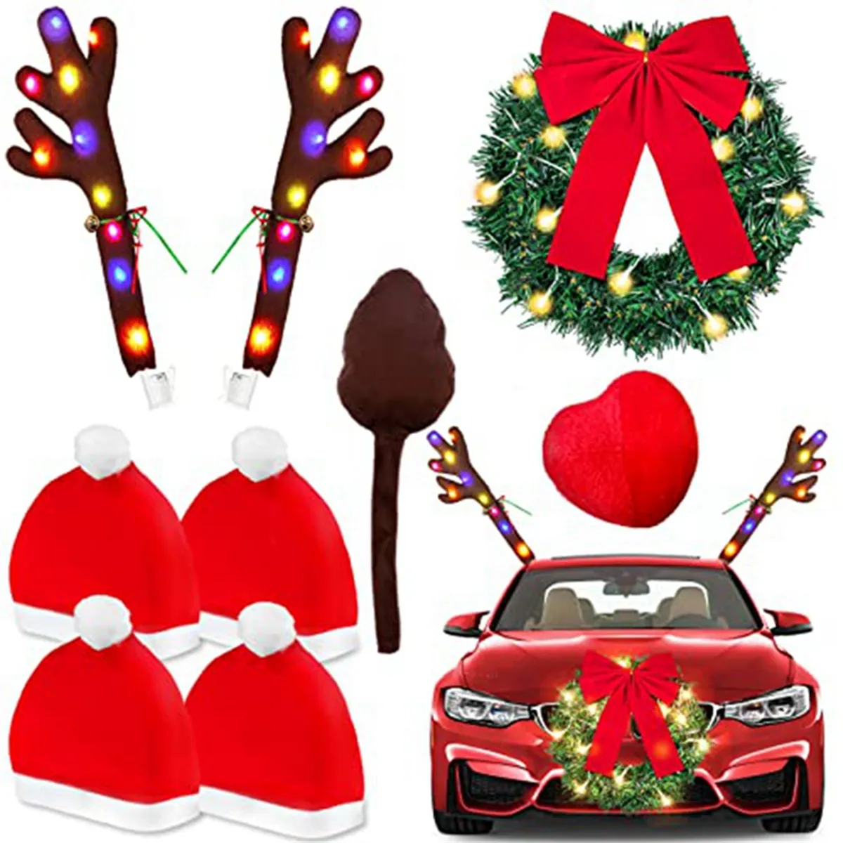 4Pcs Santa-Claus Hat Car Seat Headrest Cover
