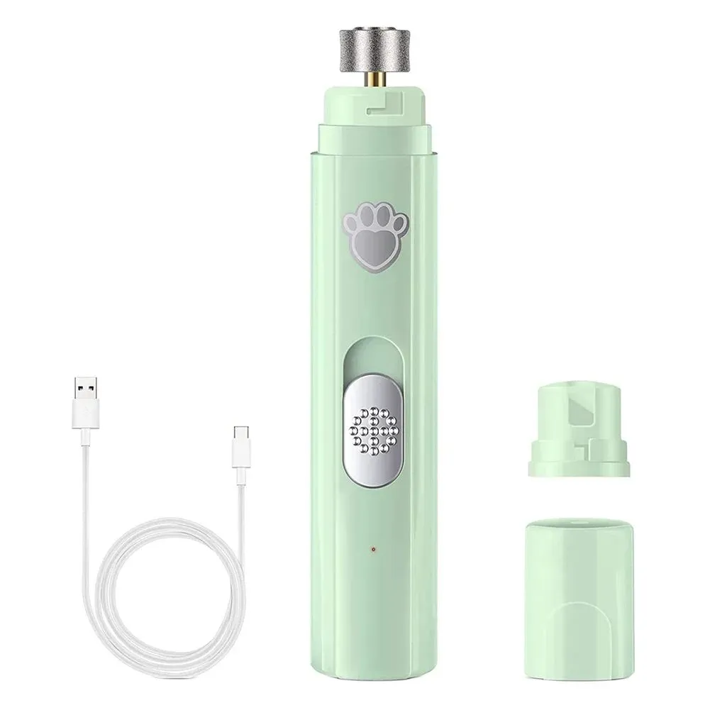 2-Speed USB Rechargeable Pet Nail Grinder with Diamond Wheel for Dogs Cats - Green, Silver
