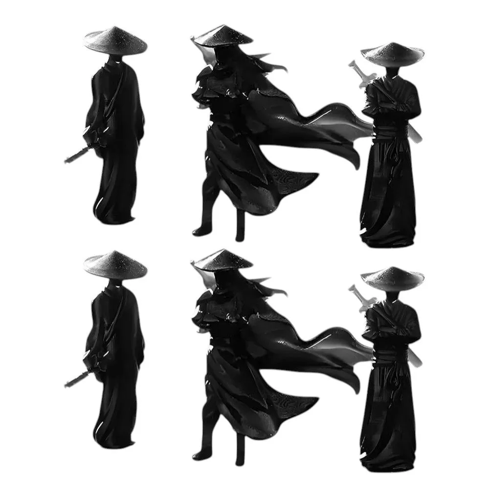 6 Piece - Martial Arts Character Statues For Dashboard - Black