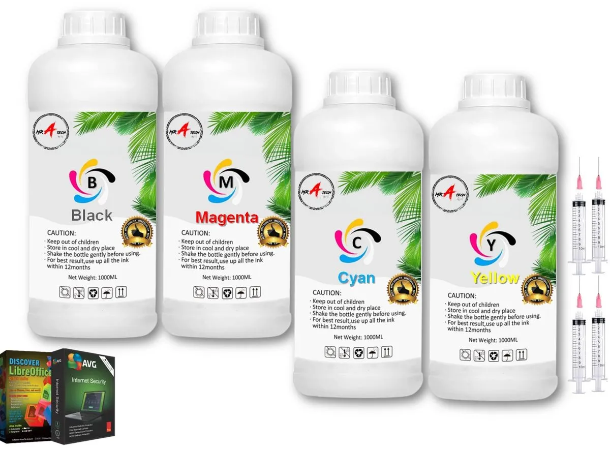 MR A TECH Refill Ink Dye Compatible with Epson & HP Printers - 4 Pack (1L)