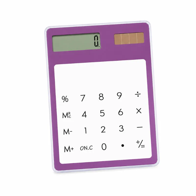 Transparent Touch Calculator-Solar Powered, Silent Slim Design/Purple