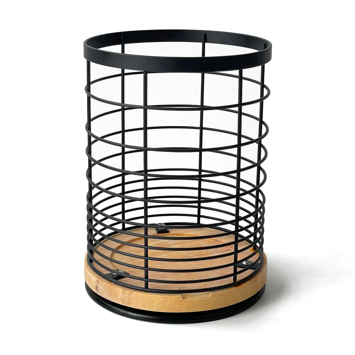 Rotatable Kitchen Utensil Rack with Wooden Base Cooking Utensil Holder