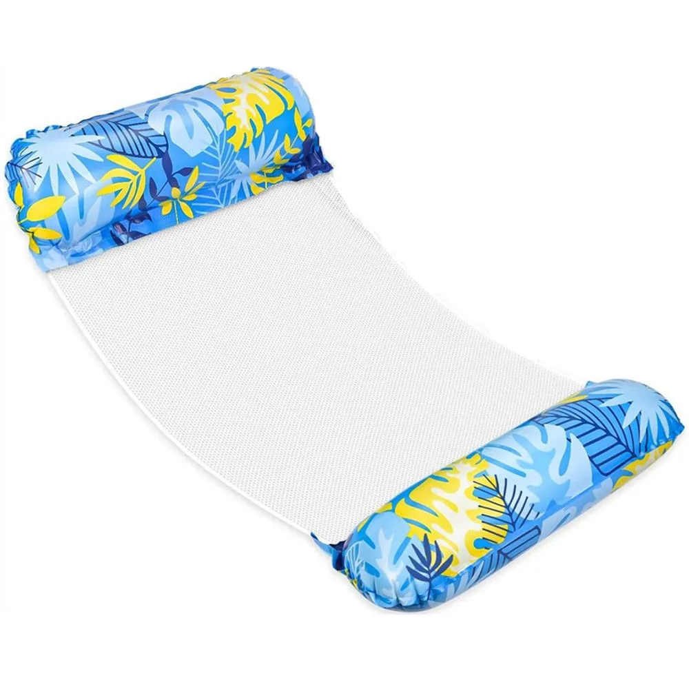 Inflatable Floating Swimming Mattress Hammock - Blue Leaves