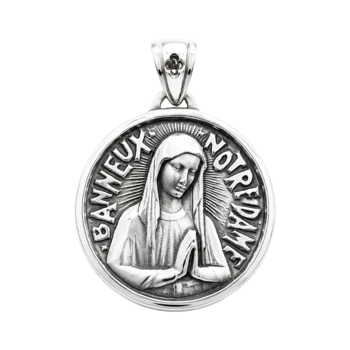 Large Notre-Dame de Banneux Handmade Medal Pendant Sterling Silver 925