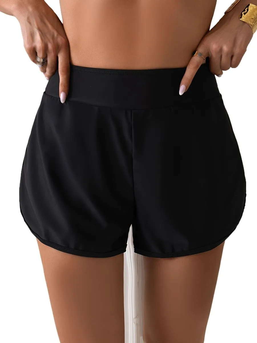 Women's Double-Layer High-Waisted Swim Trunks - Sporty and Casual Elegance