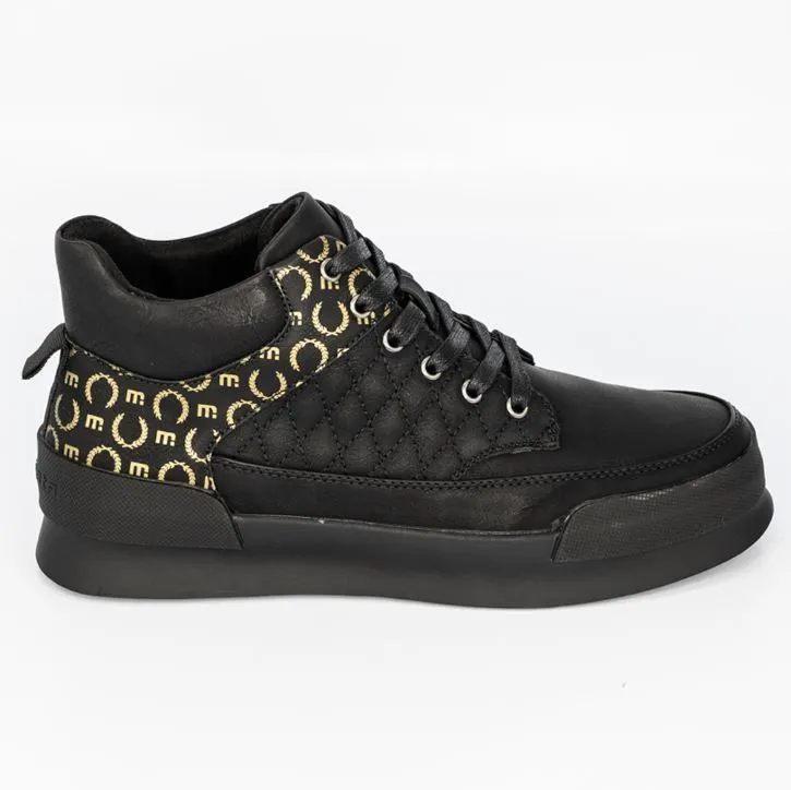 Mazerata Valentino 25 Mens Lace Up Black/Gold Hi Tops