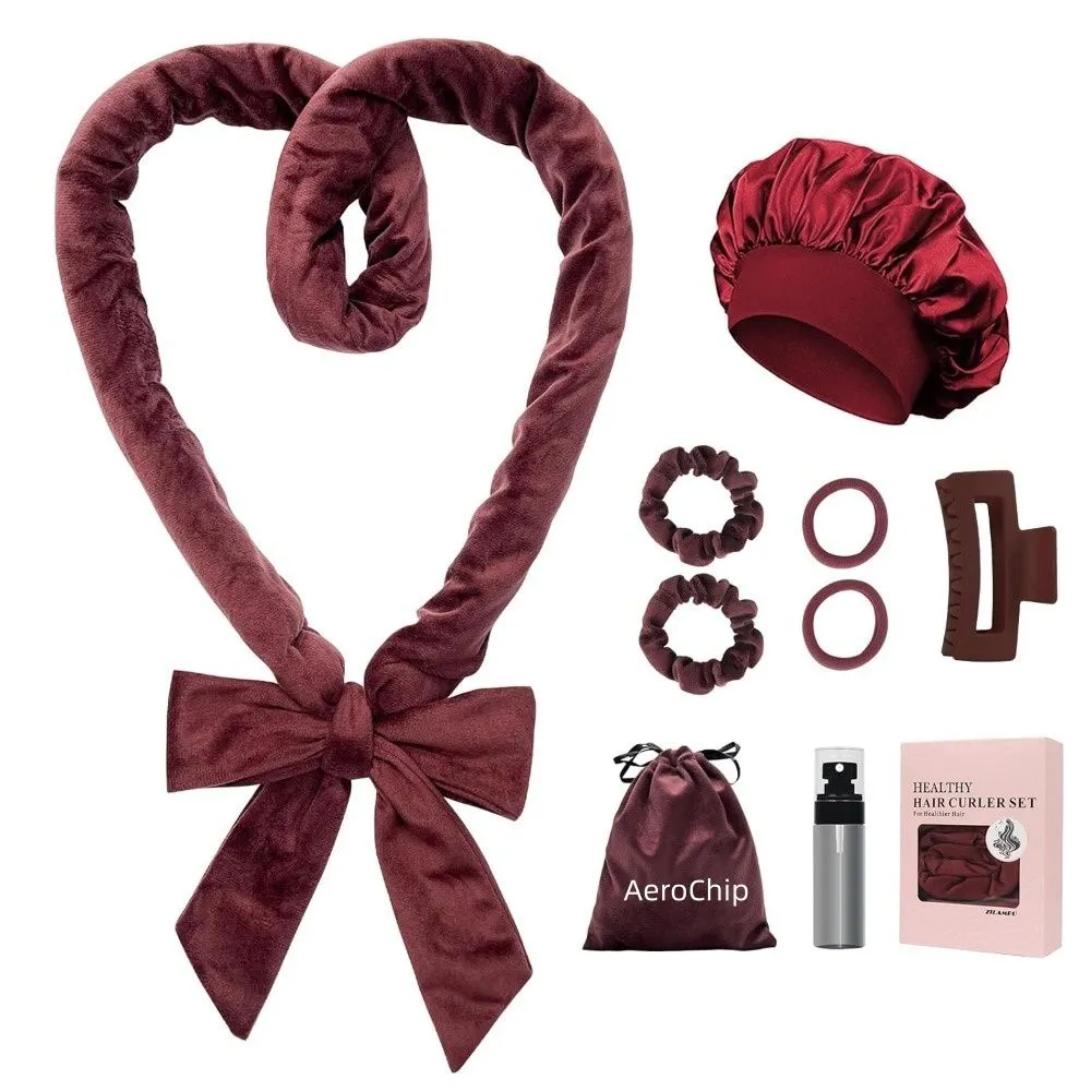 No Heat Overnight HairCurlers For Women70" Soft Headband Wrap Reddish-Brown