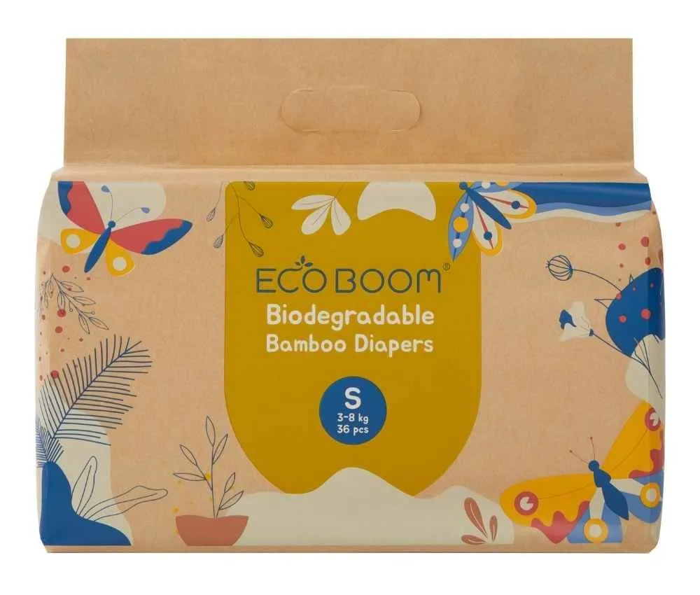 Eco Boom Joy Bamboo Nappies 2 S - 144 Pcs Biodegradable Eco-Friendly