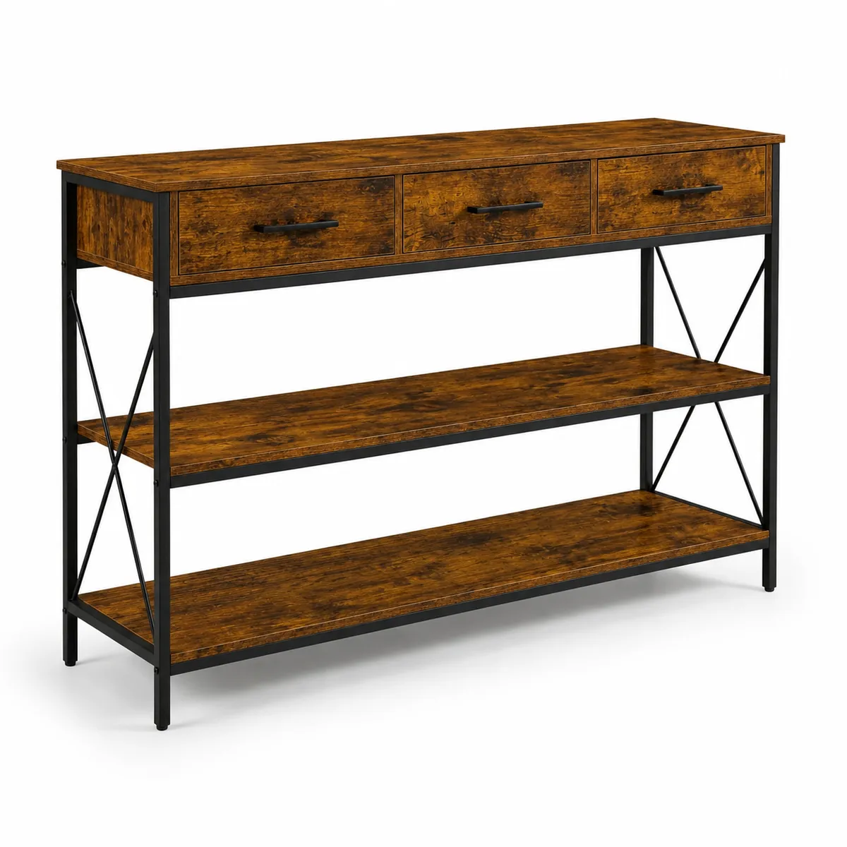 Woodhaven 3 Drawer Entryway Console Table with 2 Shelves - Rustic Wood
