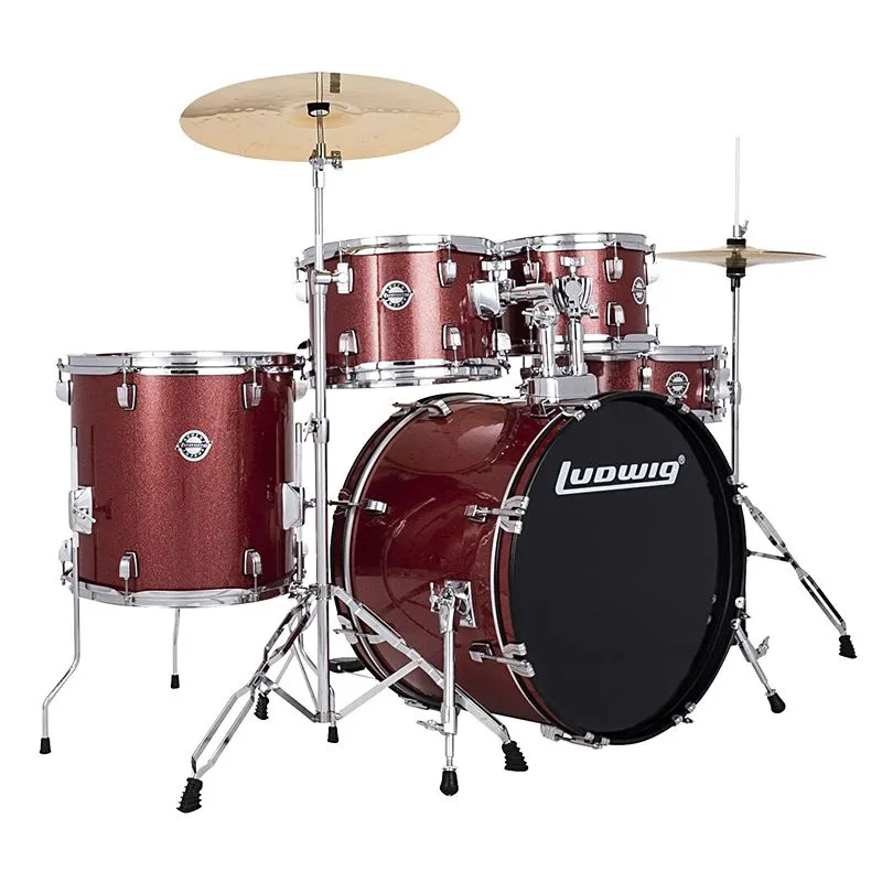 Ludwig 5pc Accent Drive Drumset With Hardware & Cymbals - Red Sparkle
