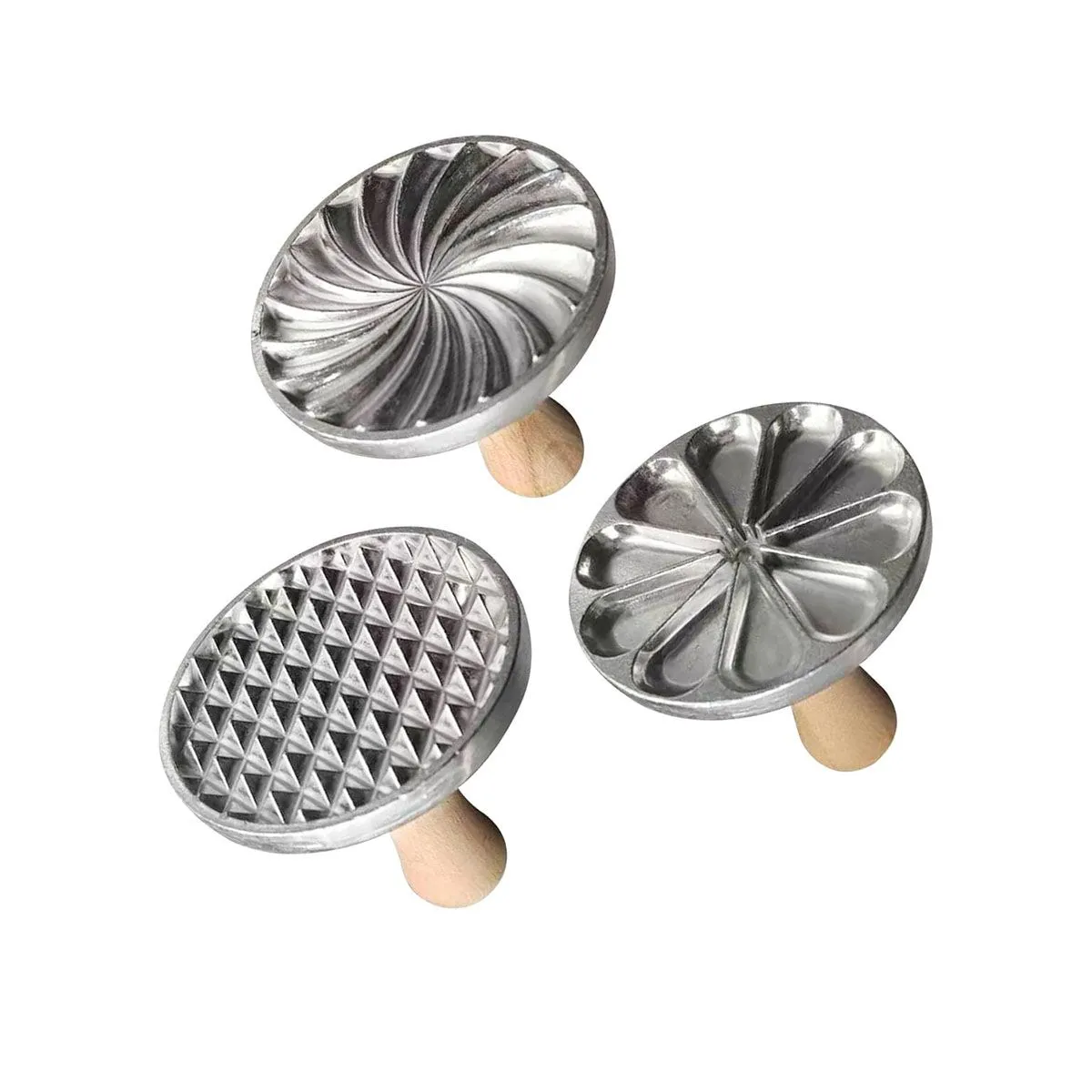3Pack Cookie Stamps Round Metal Cookie Press Cutter Mold With Wooden Handle