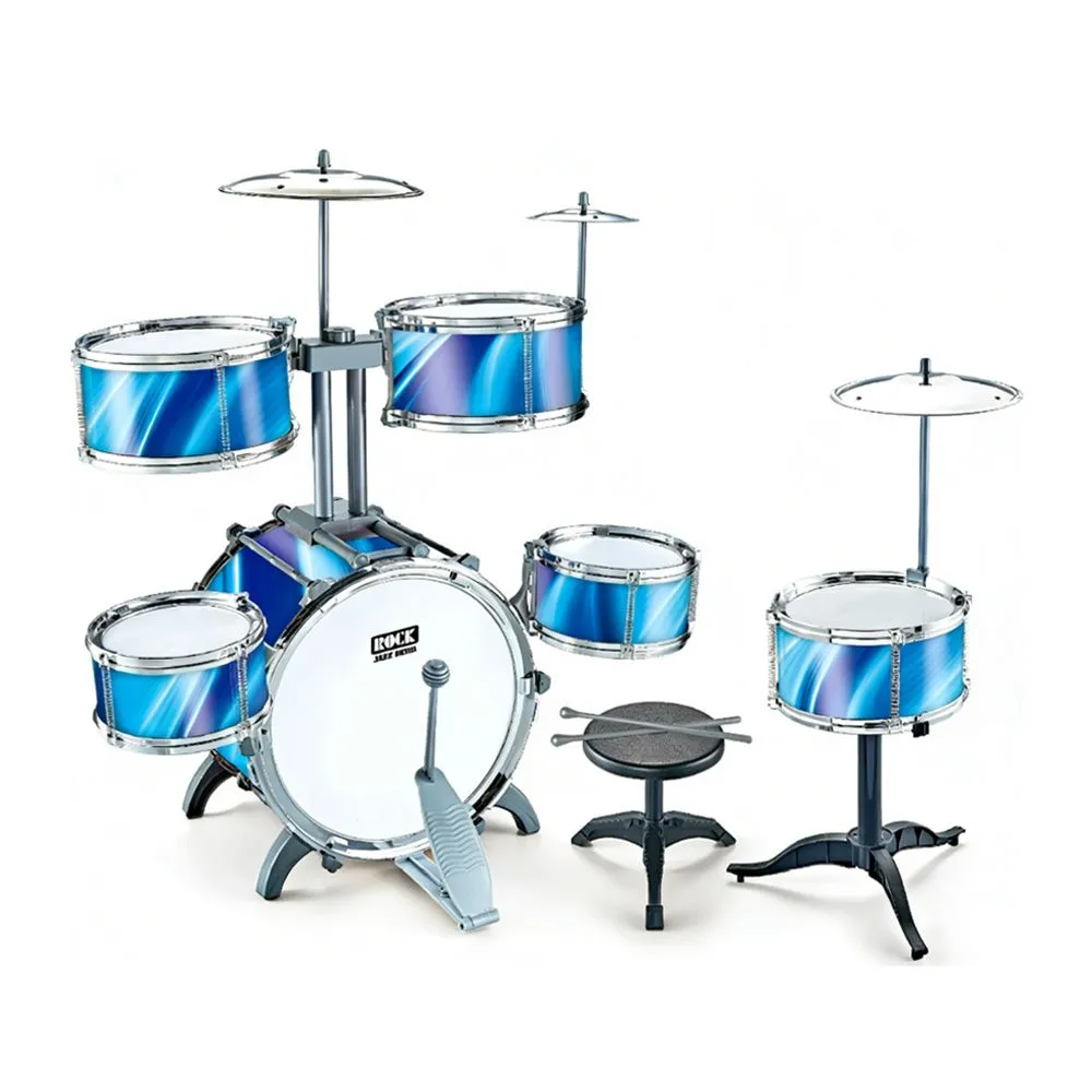 Kids Drum Set Musical Instruments Jazz Drum Kit With Cymbal Stool Drumstick - Blue