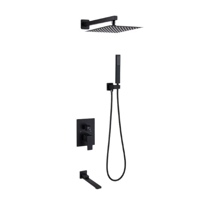 Black Shower MixerTap Set with 8 Inch Square Rain Shower Head Single Handle