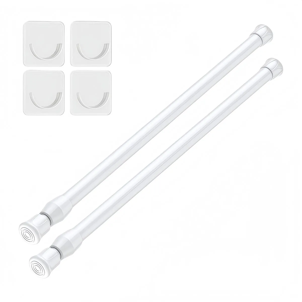 Set of 2 Easy Spring Extendable Curtain Rods, With 4 Rod Holders