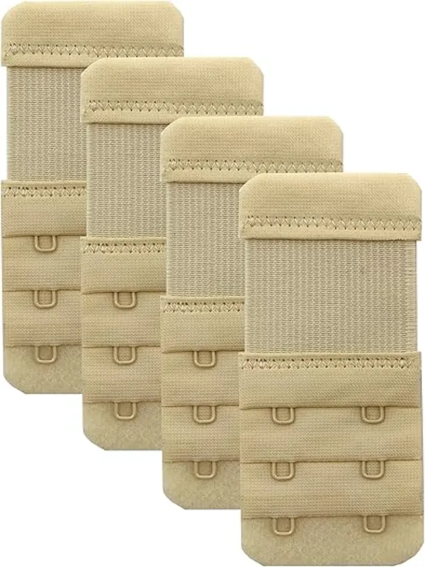 4-Pack Beige 3-Hook 3-Row Bra Extenders - Soft Stretchy Elastic Back Strap