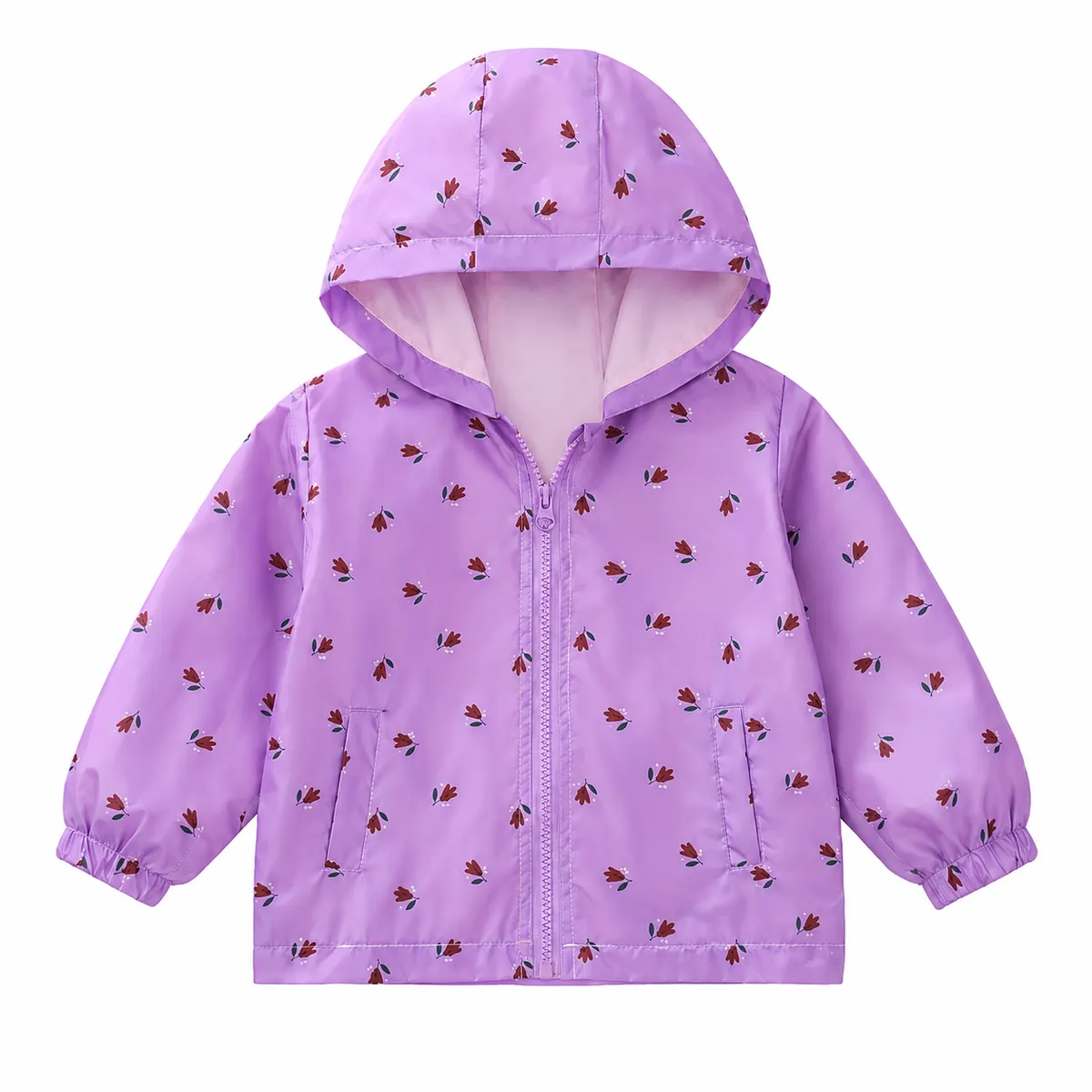 Girls Windbreaker/Waterproof Jacket - Purple Flowers