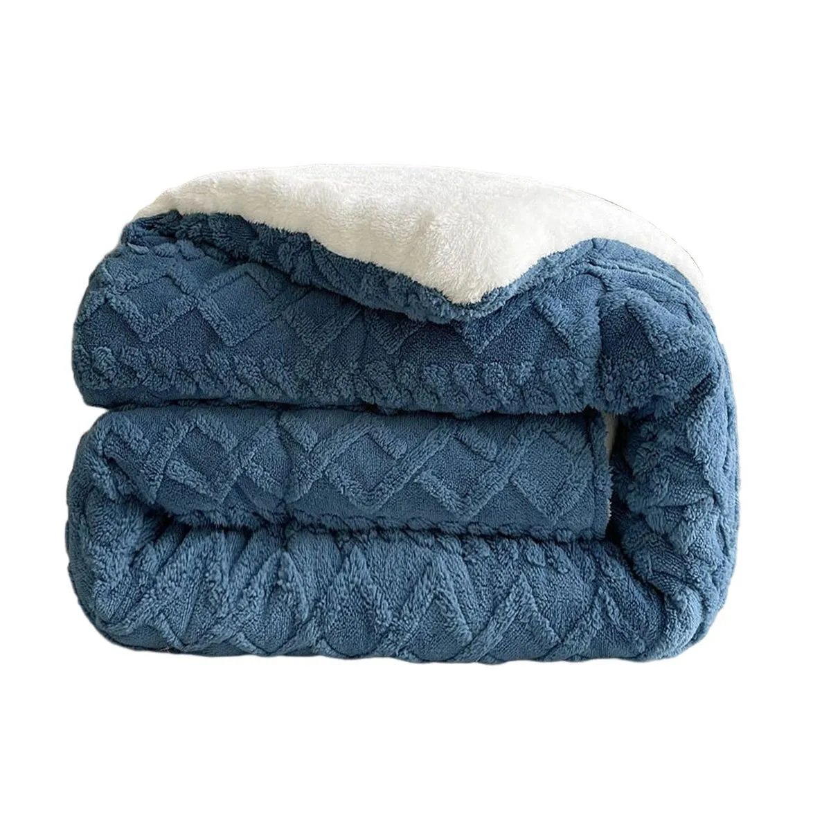 5 Piece Set - Bedding Thicken Lamb Cashmere Blanket - Double/Queen - Blue
