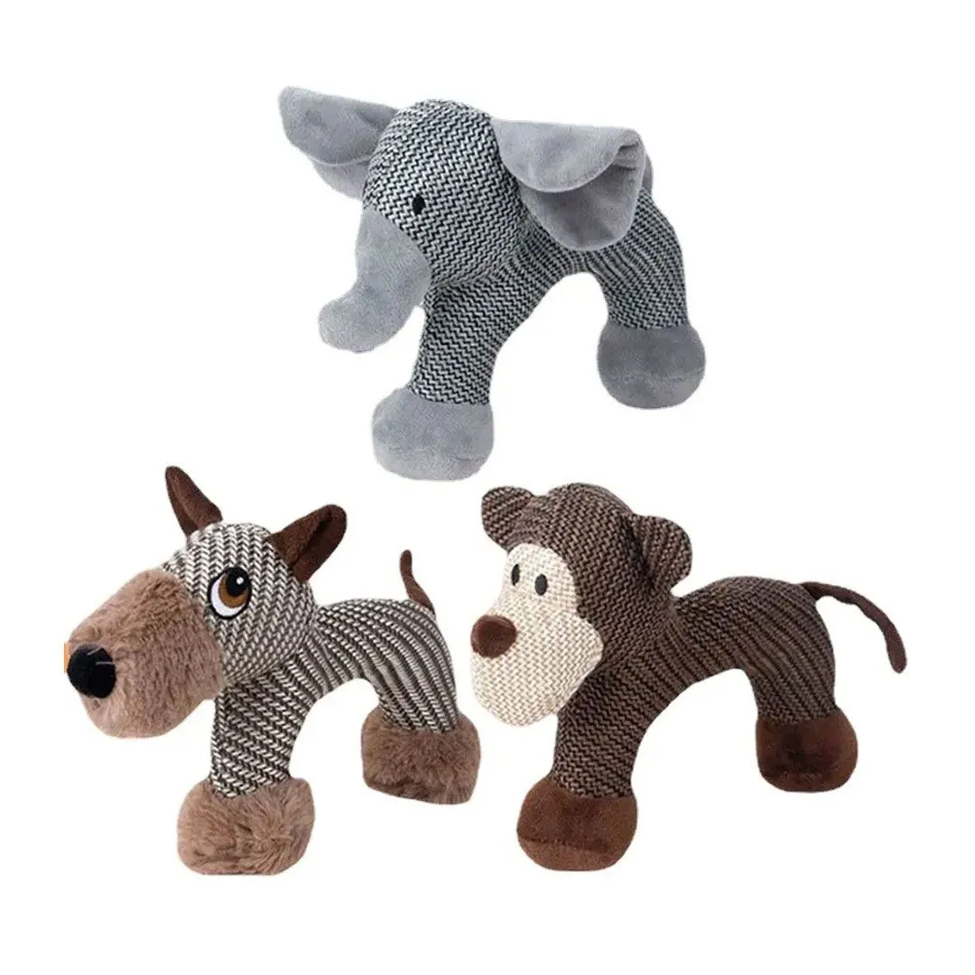 3Pcs Dog Plush Toy Set Squeaky Chew Toys Soft Stuffed For Puppy Pets
