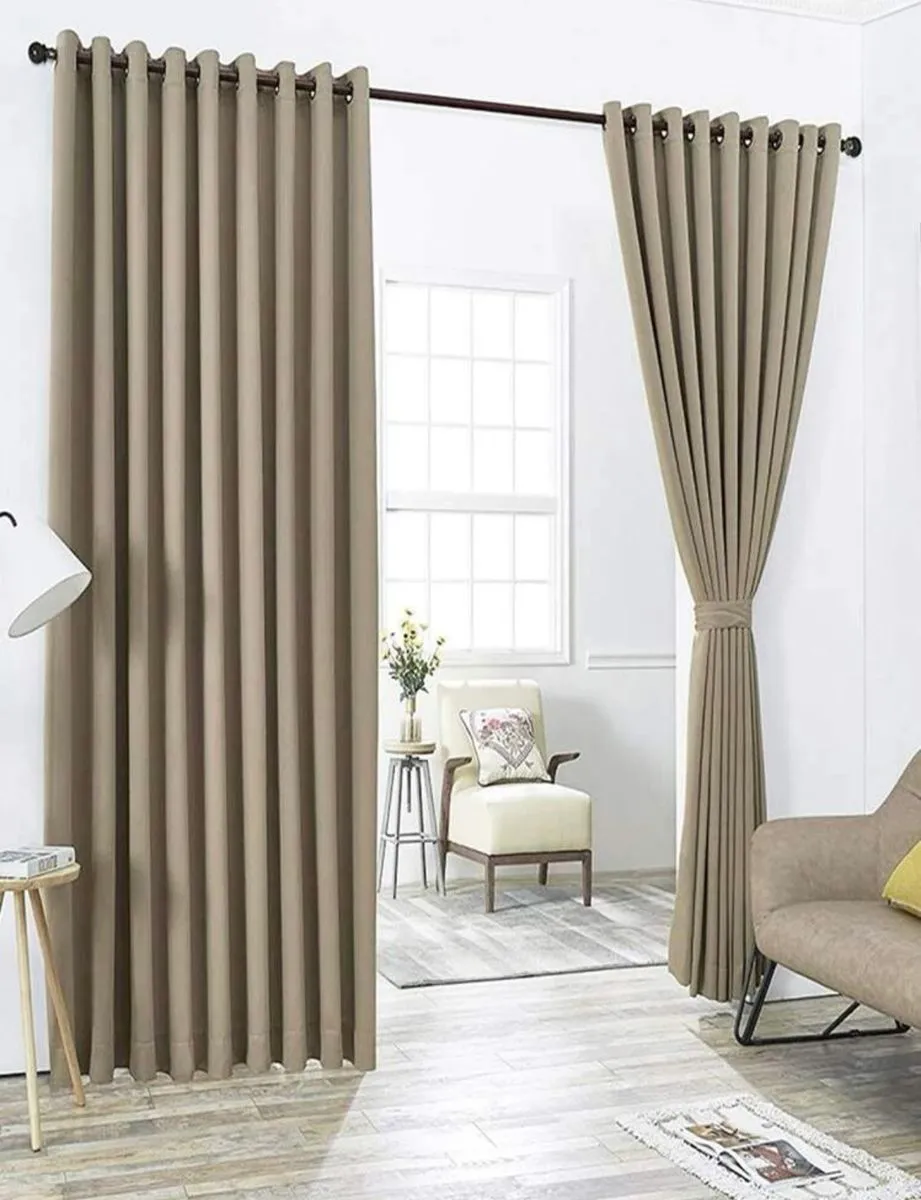 Brown Blackout Plain Eyelet Curtains