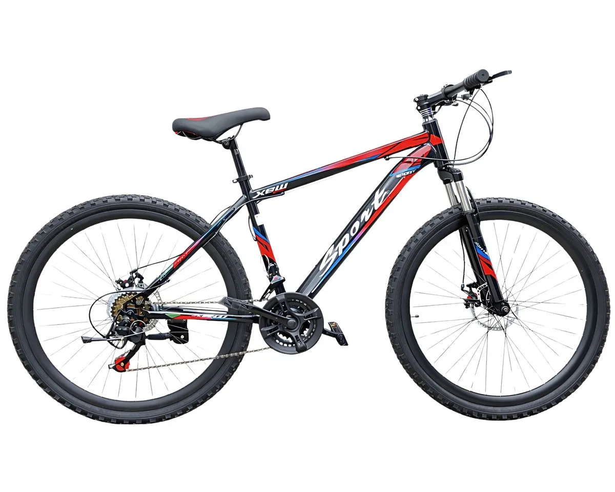 Mens Bike Bicycle 26 Inch XBW Sport MTB 21 Speed with Disc Brakes - Black & Red