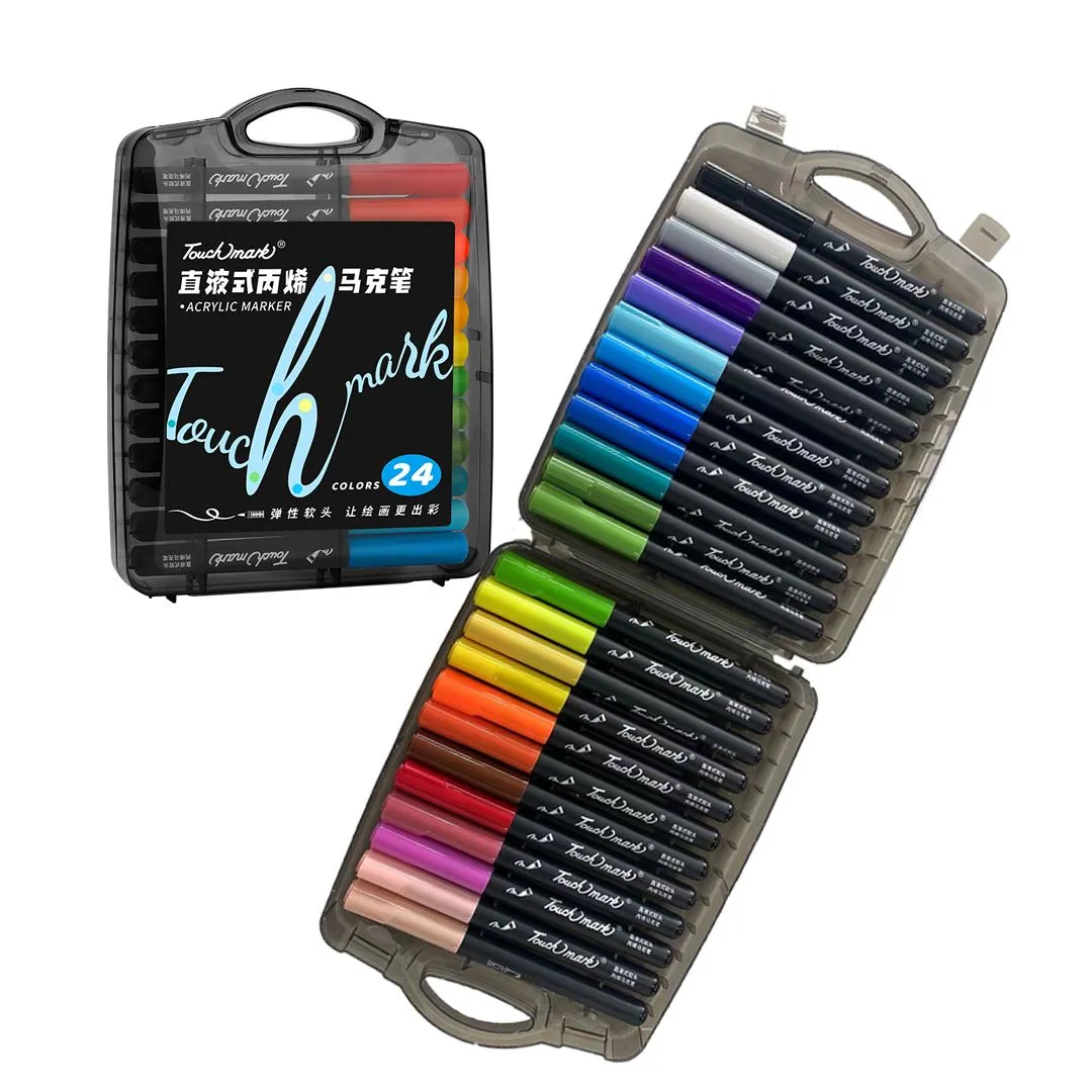 24PCS Acrylic Paint Markers Set, Brush Tip Acrylic Paint Pen Direct-Filling