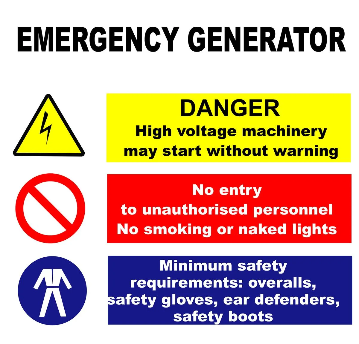 Emergency Generator 29x29cm Sign - 2 Pack