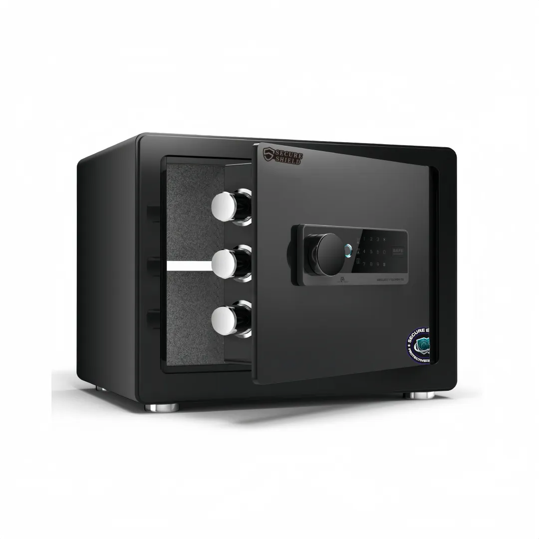 Steel 36cm High Fingerprint Alarmed Security Safety Box with H Touch Screen - Black