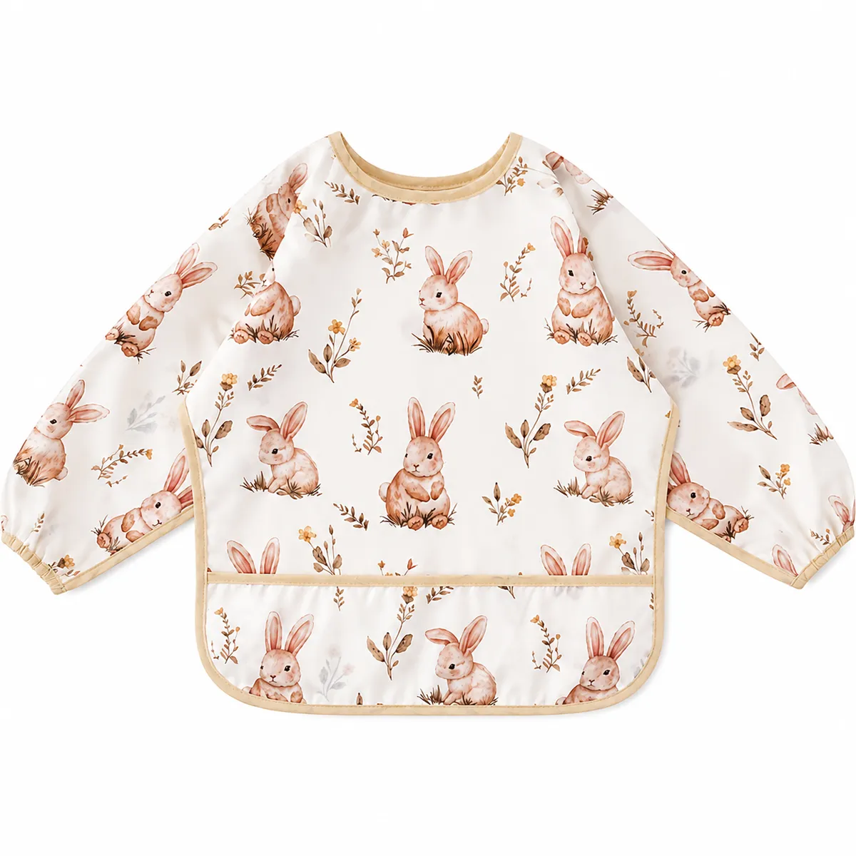 Long-Sleeve Waterproof Bib with Bunny Blossom Print