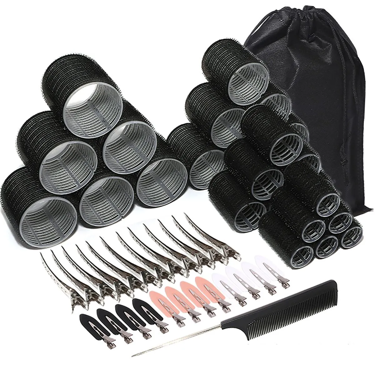 38Piece Hair Rollers Kit,Hair Curler Rollers,Heatless Self Grip Hair Curlers - Black