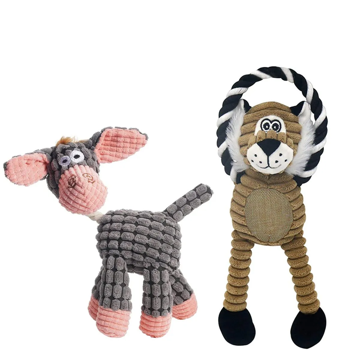 Pet Dog Rope Chew interactive Toys 2 Piece Set - Donkey / Lion