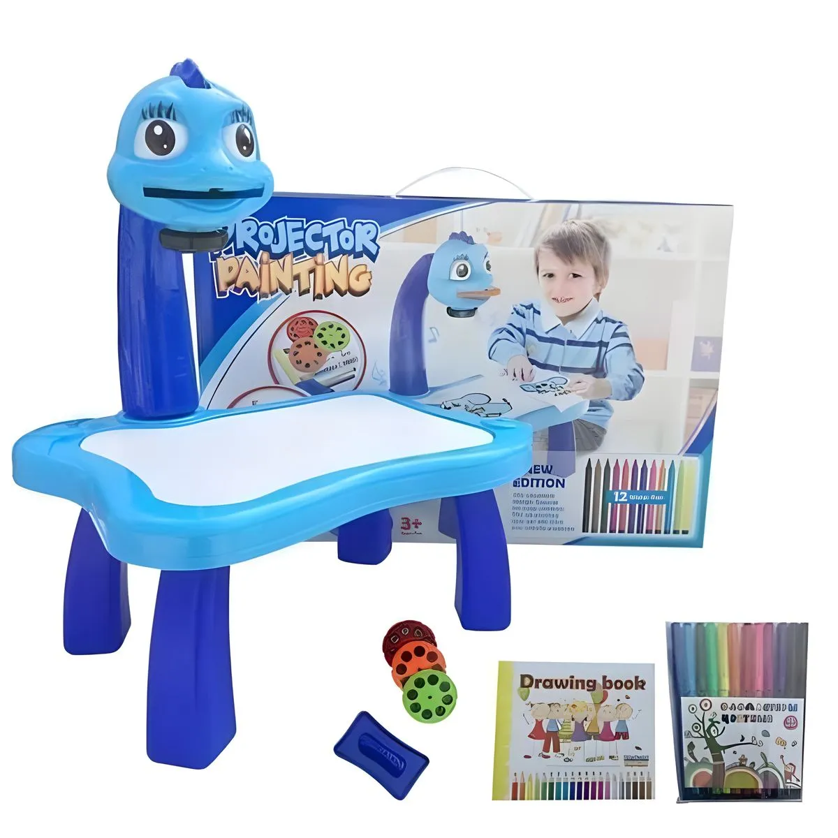 Child Learning Desk with Smart Projector, Trace and Draw Projector Toy - Blue